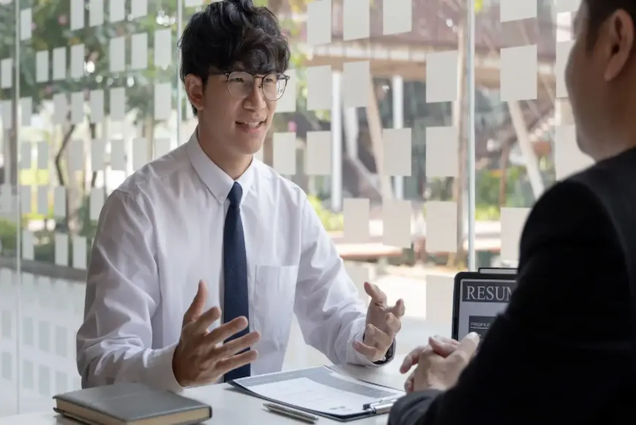 Job applicant interviewing for final expense insurance position